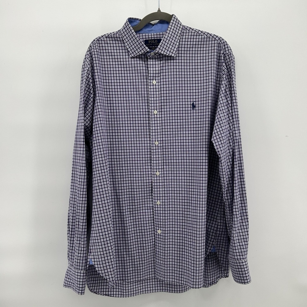 Polo Ralph Lauren Shirt Mens XL Purple Blue Gingham Check Slim Fit Preppy Ivy